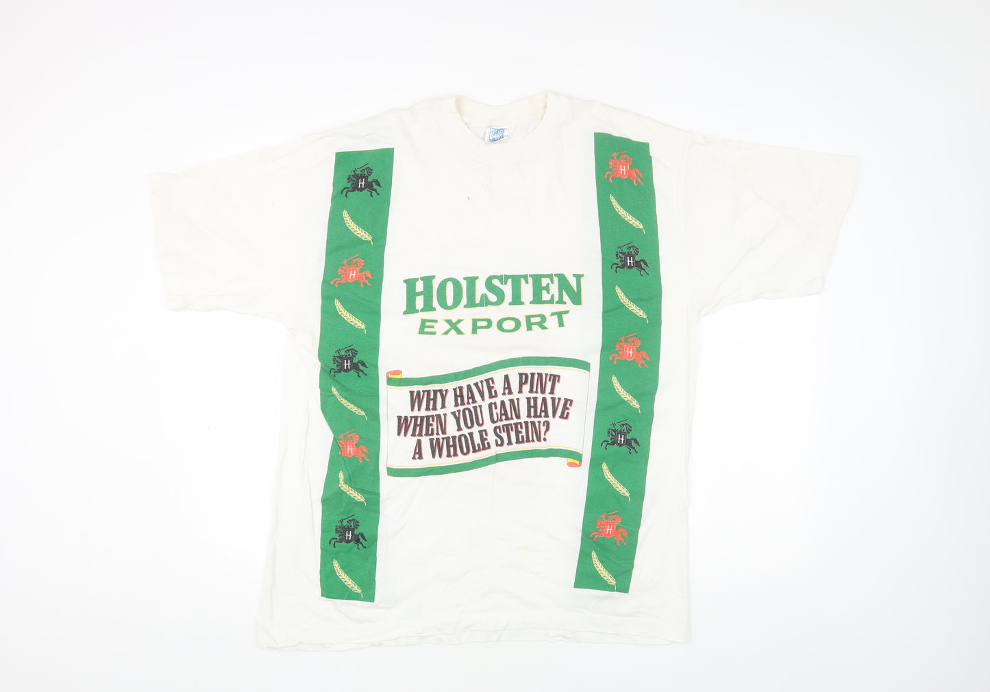Blue Rain Men's White XL Vintage Beer Graphic T-Shirt