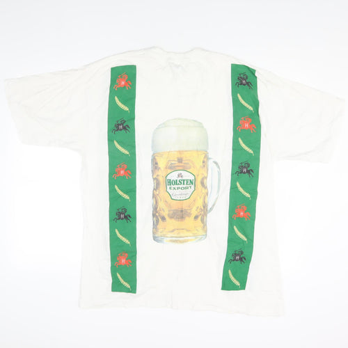Blue Rain Men's White XL Vintage Beer Graphic T-Shirt