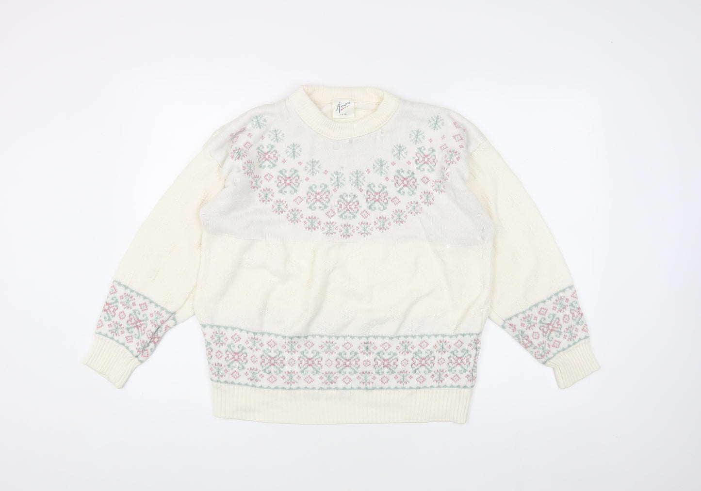 Amari Women's Ivory Crew Neck Pullover Jumper Size 14