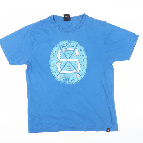 Saltrock Men's Blue Graphic Print T-Shirt, M, Cotton Crew