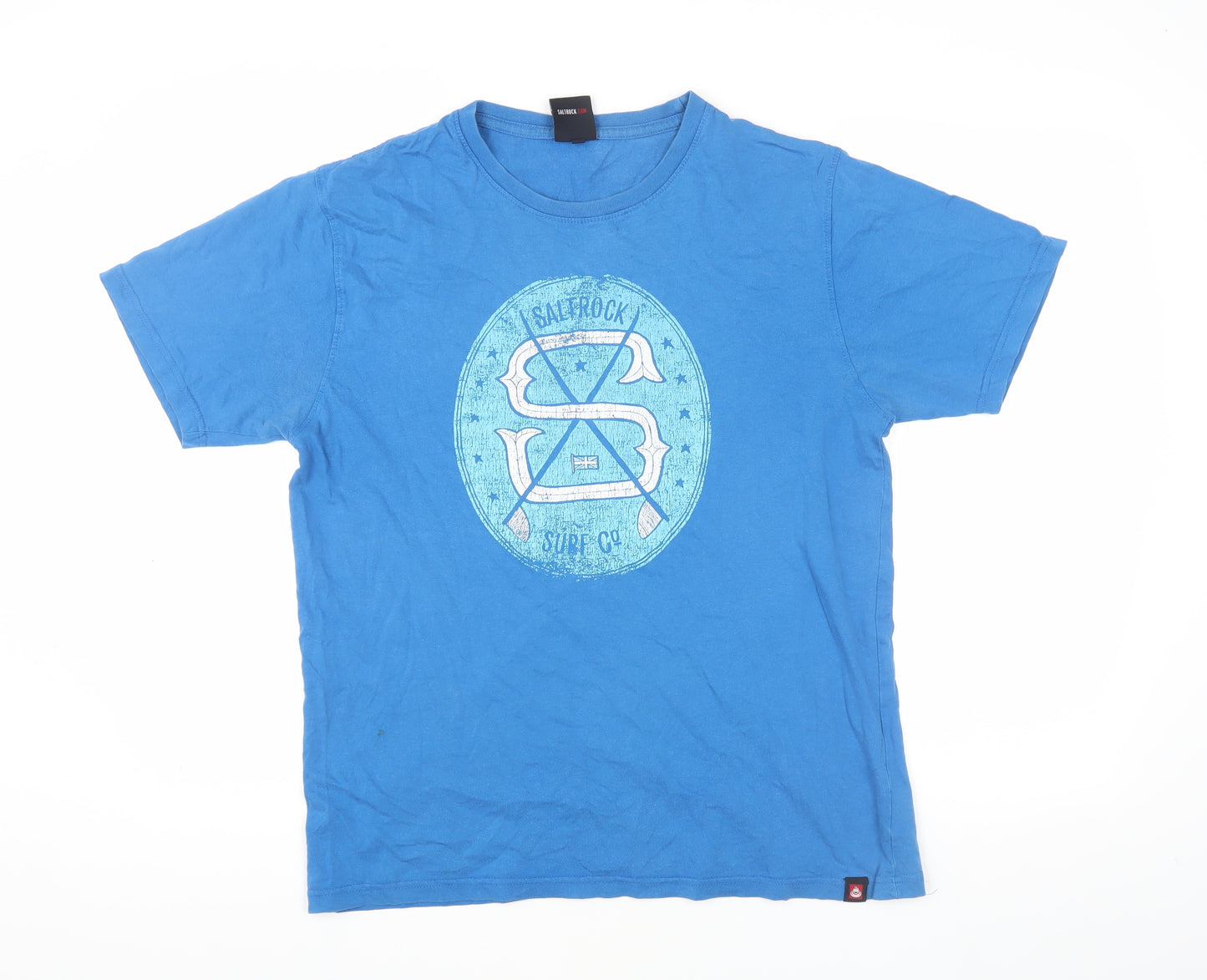 Saltrock Men's Blue Graphic Print T-Shirt, M, Cotton Crew