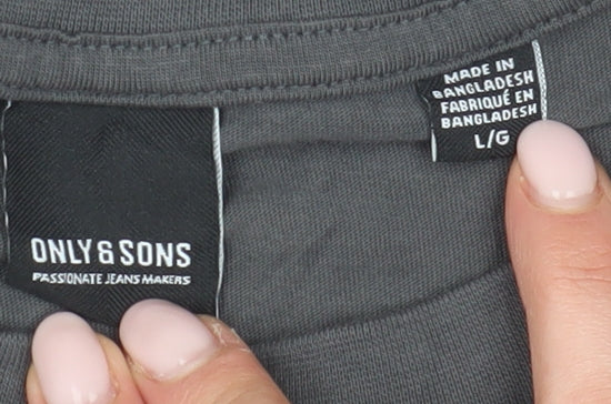 Only & Sons Men's Grey Graphic Print T-Shirt, Size L