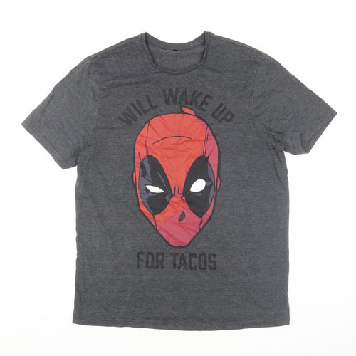 Marvel Men's Grey Deadpool Graphic T-Shirt Medium