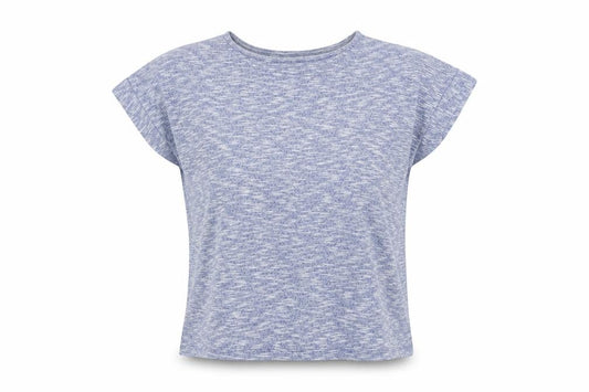 Front view of Warehouse Women's Blue T-Shirt, size 8, Basic Casual