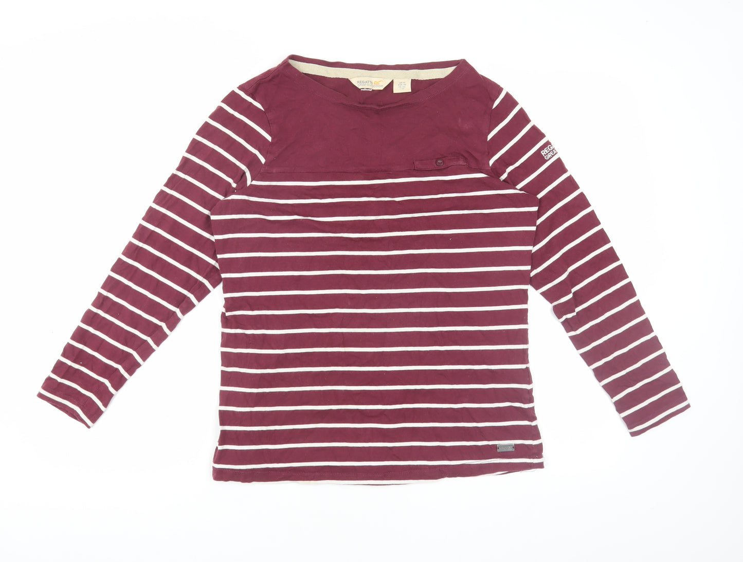 Regatta Women's Red Striped Cotton T-Shirt Size 14