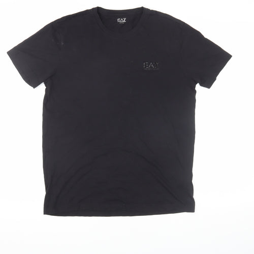 Emporio Armani Men's Black T-Shirt, Size L, Logo Detail