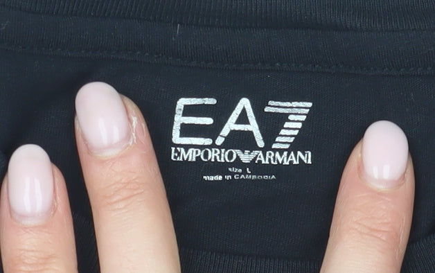 Emporio Armani Men's Black T-Shirt, Size L, Logo Detail