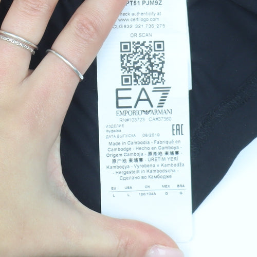 Emporio Armani Men's Black T-Shirt, Size L, Logo Detail