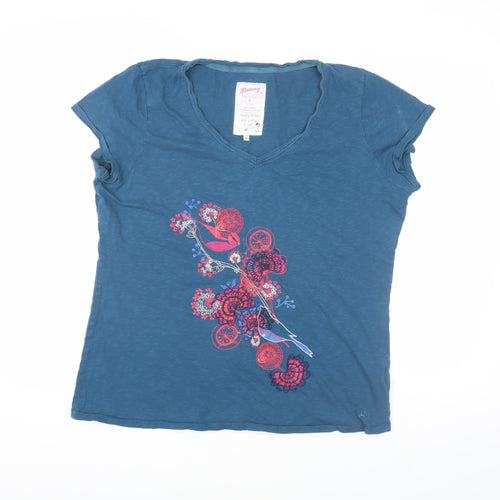 Mantaray Women's Blue Floral V-Neck T-Shirt Size 20