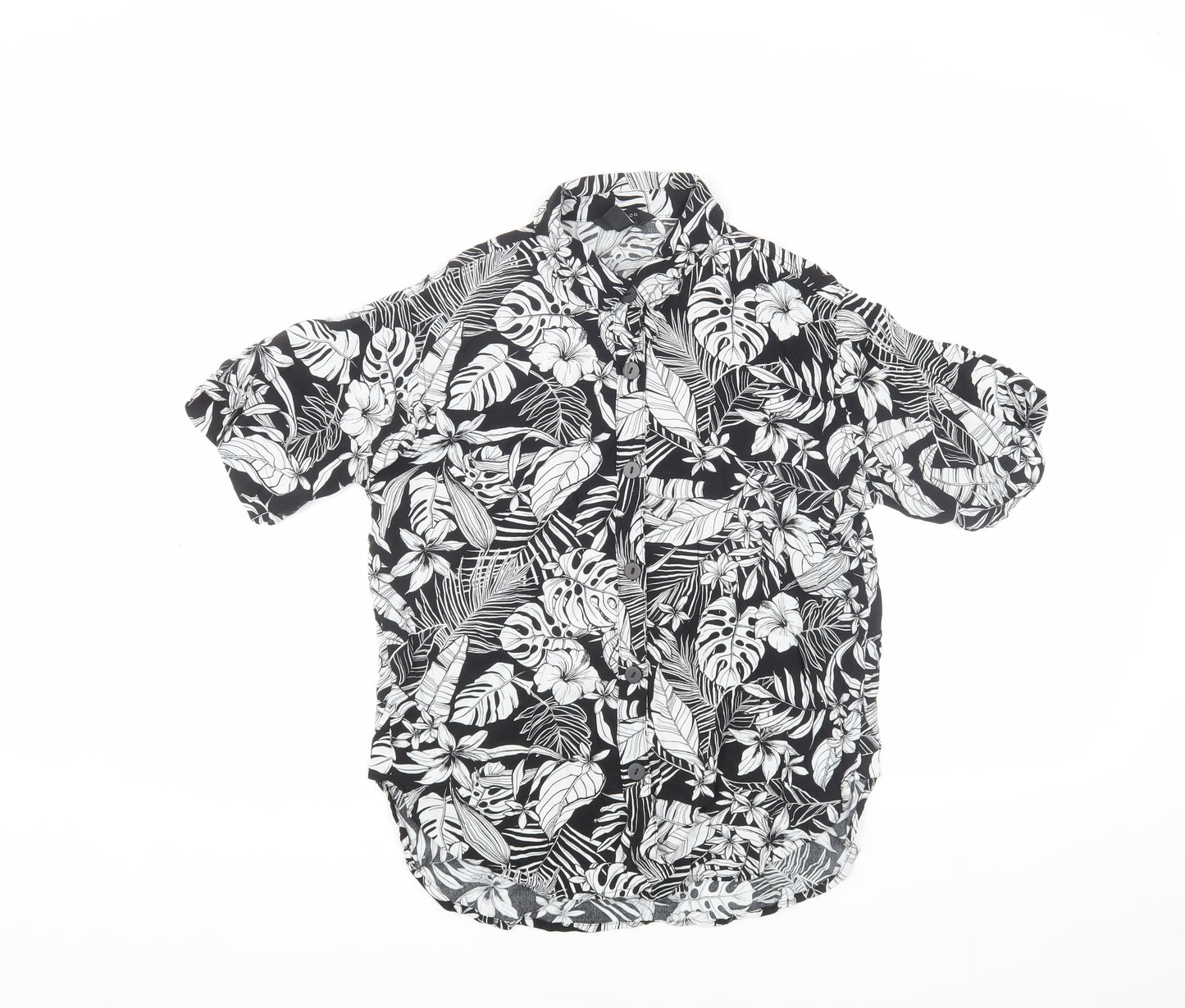 New Look Women's Black Floral Button-Up Shirt, Size 10