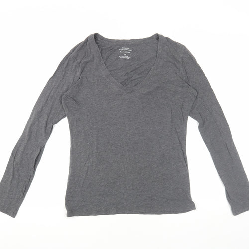 Banana Republic Women's Grey Basic V-Neck Long Sleeve T-Shirt