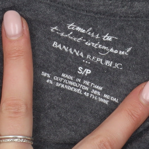 Banana Republic Women's Grey Basic V-Neck Long Sleeve T-Shirt