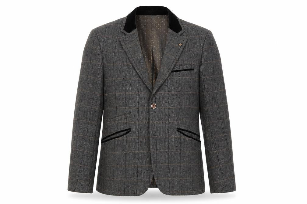 Front view of Voeut Grey Tweed Blazer, unisex, size 36, classic check