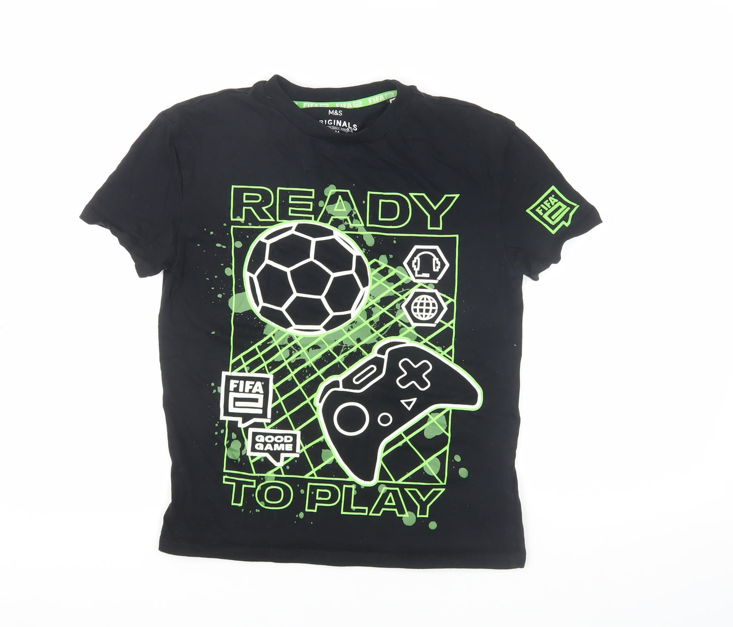 Marks and Spencer Boys Black FIFA Graphic T-Shirt, Age 11 - Ready to Play