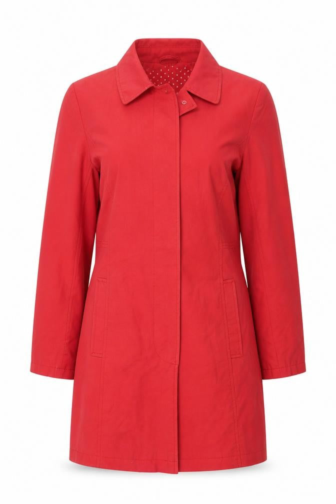Front view of EWM Women's Red Mid-Length Overcoat, size 12
