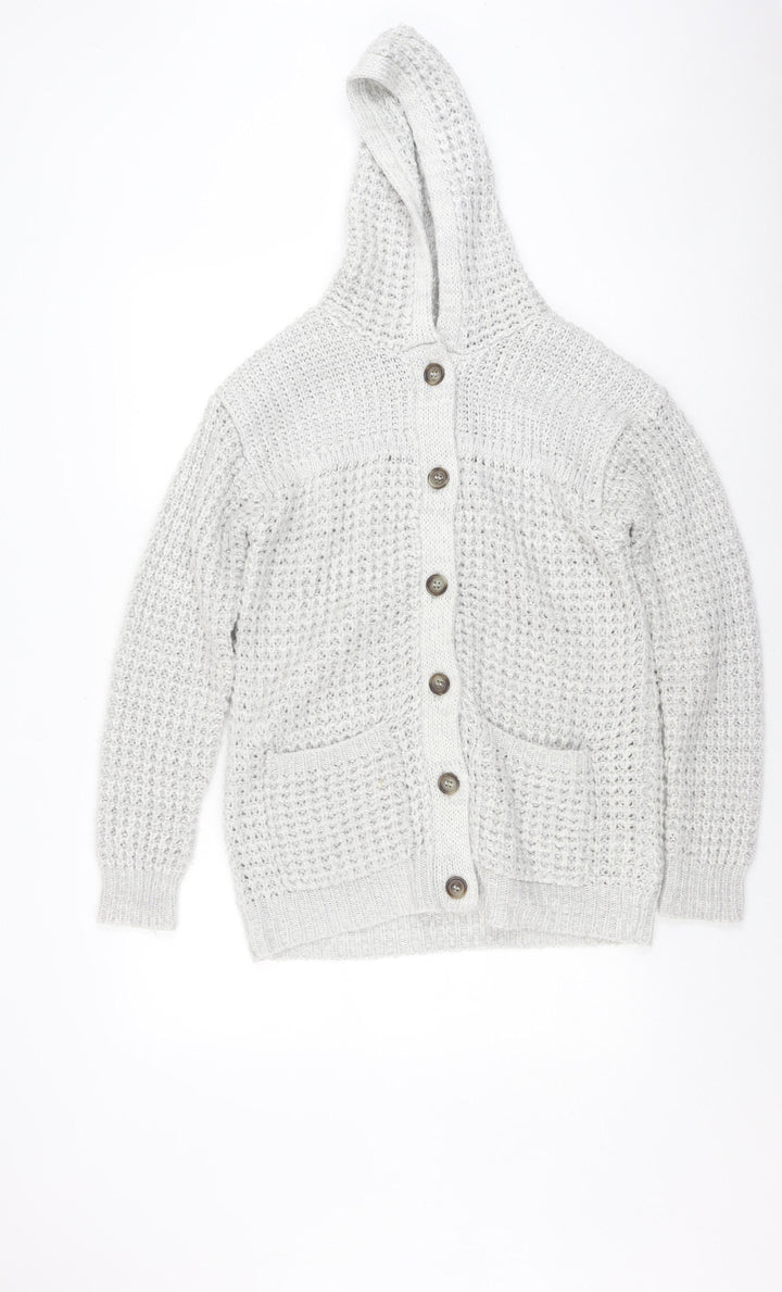 Brave Soul Women's Grey Waffle-Knit Cardigan Size 14