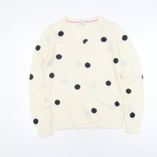 Boden Women's Ivory Cashmere Polka Dot Jumper M
