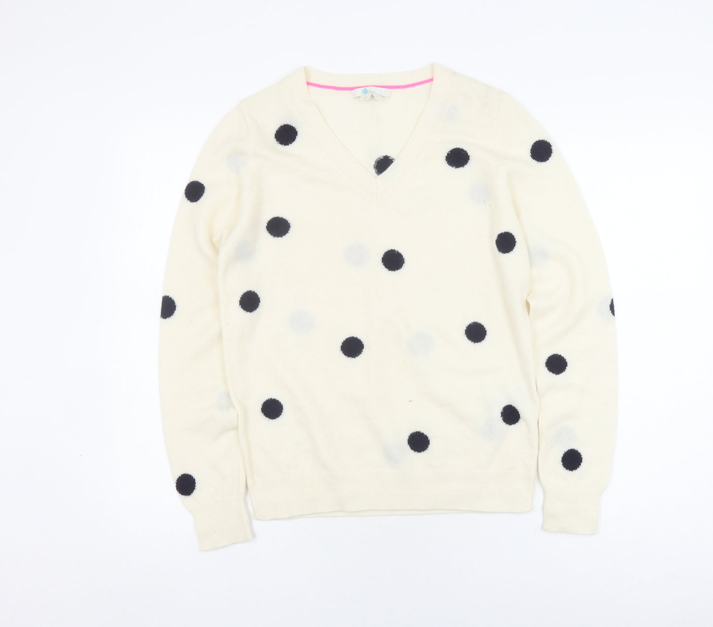Boden Women's Ivory Cashmere Polka Dot Jumper M