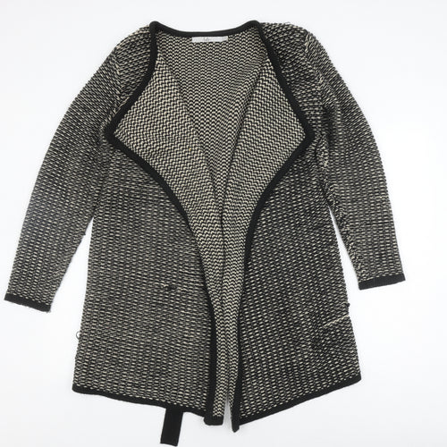Isle Women's Black Beige Knit Coatigan, Size M, Casual Winter Warmth