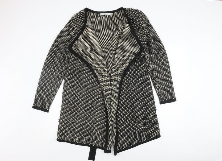 Isle Women's Black Beige Knit Coatigan, Size M, Casual Winter Warmth