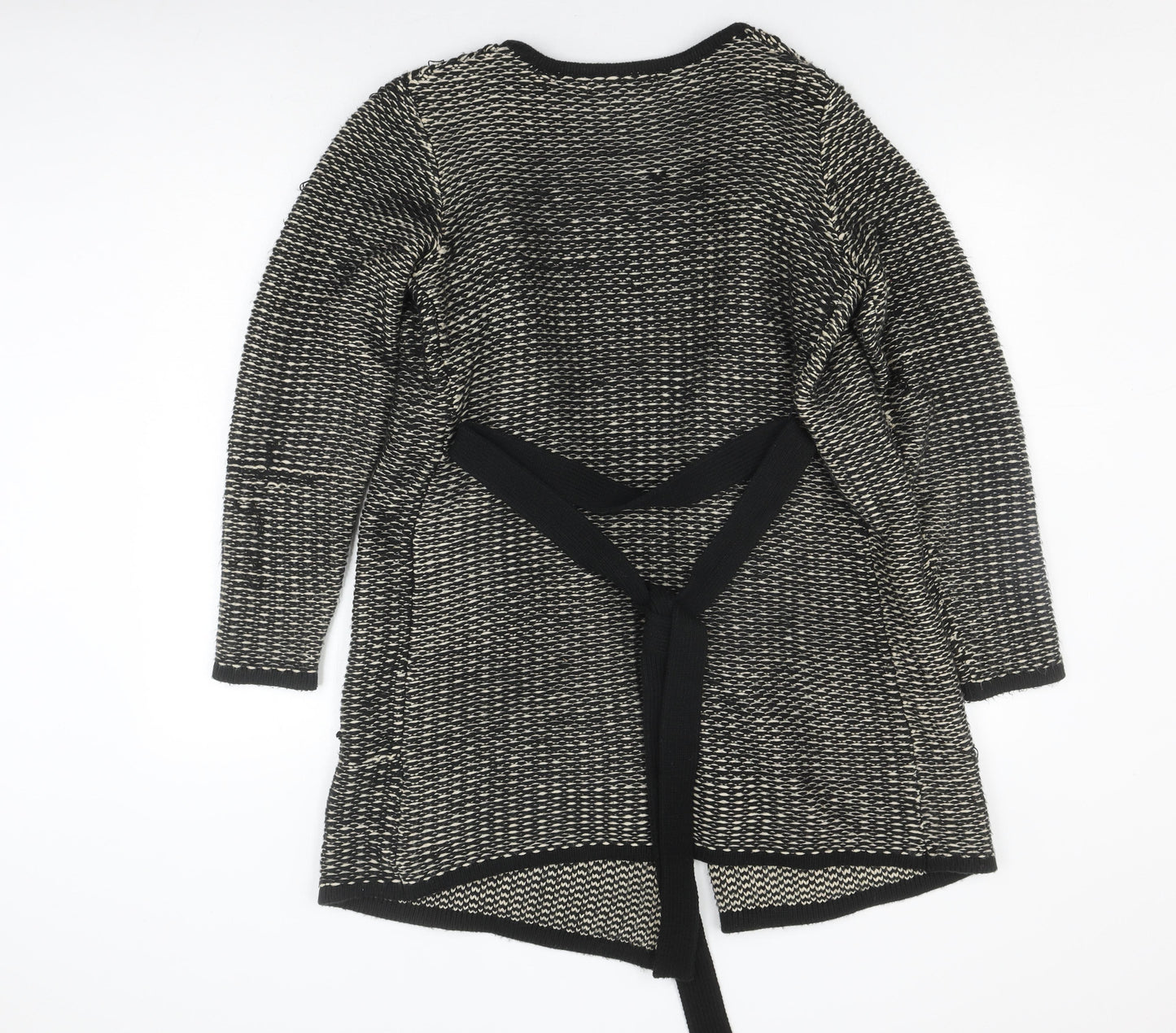 Isle Women's Black Beige Knit Coatigan, Size M, Casual Winter Warmth