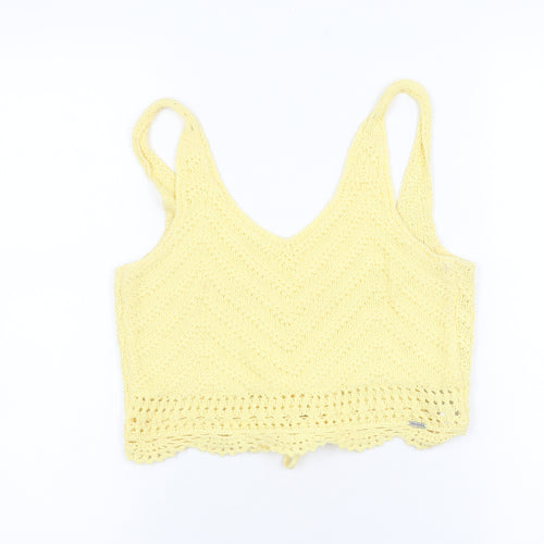 Hollister Women Yellow Knitted Cropped Tank Top