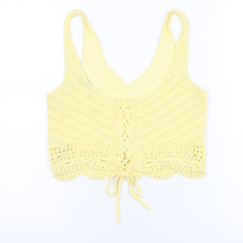 Hollister Women Yellow Knitted Cropped Tank Top