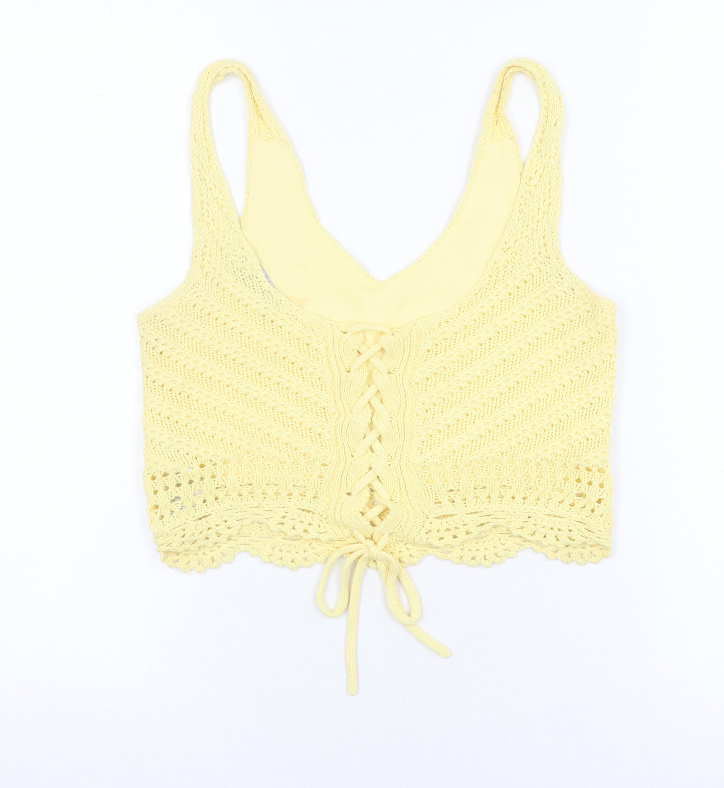 Hollister Women Yellow Knitted Cropped Tank Top
