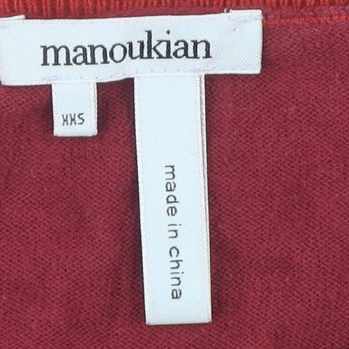 Manoukian Women's Red Cardigan, Size 2XS, V-Neck, Wool