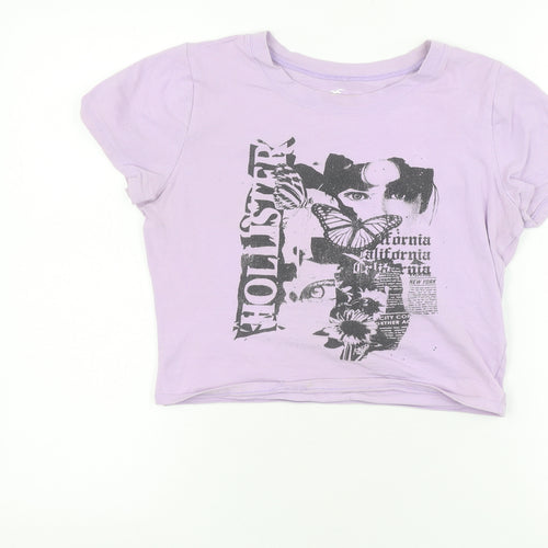 Hollister Women's Purple Cropped T-Shirt M