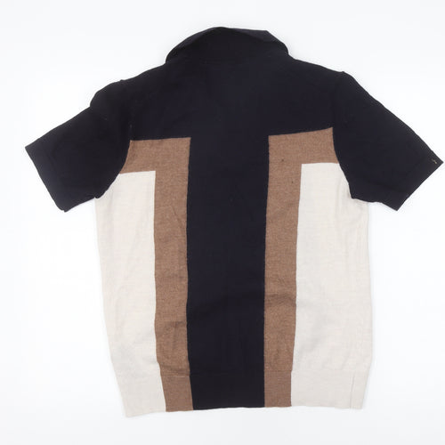 Ted Baker Men's Colourblock Wool Polo, Medium, Black/Brown