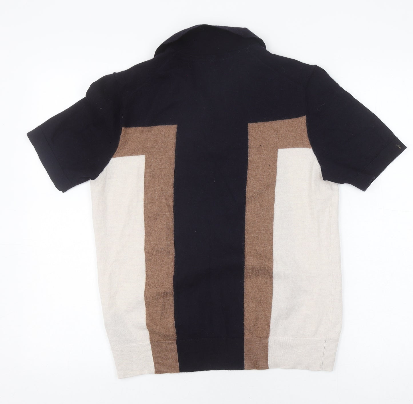 Ted Baker Men's Colourblock Wool Polo, Medium, Black/Brown