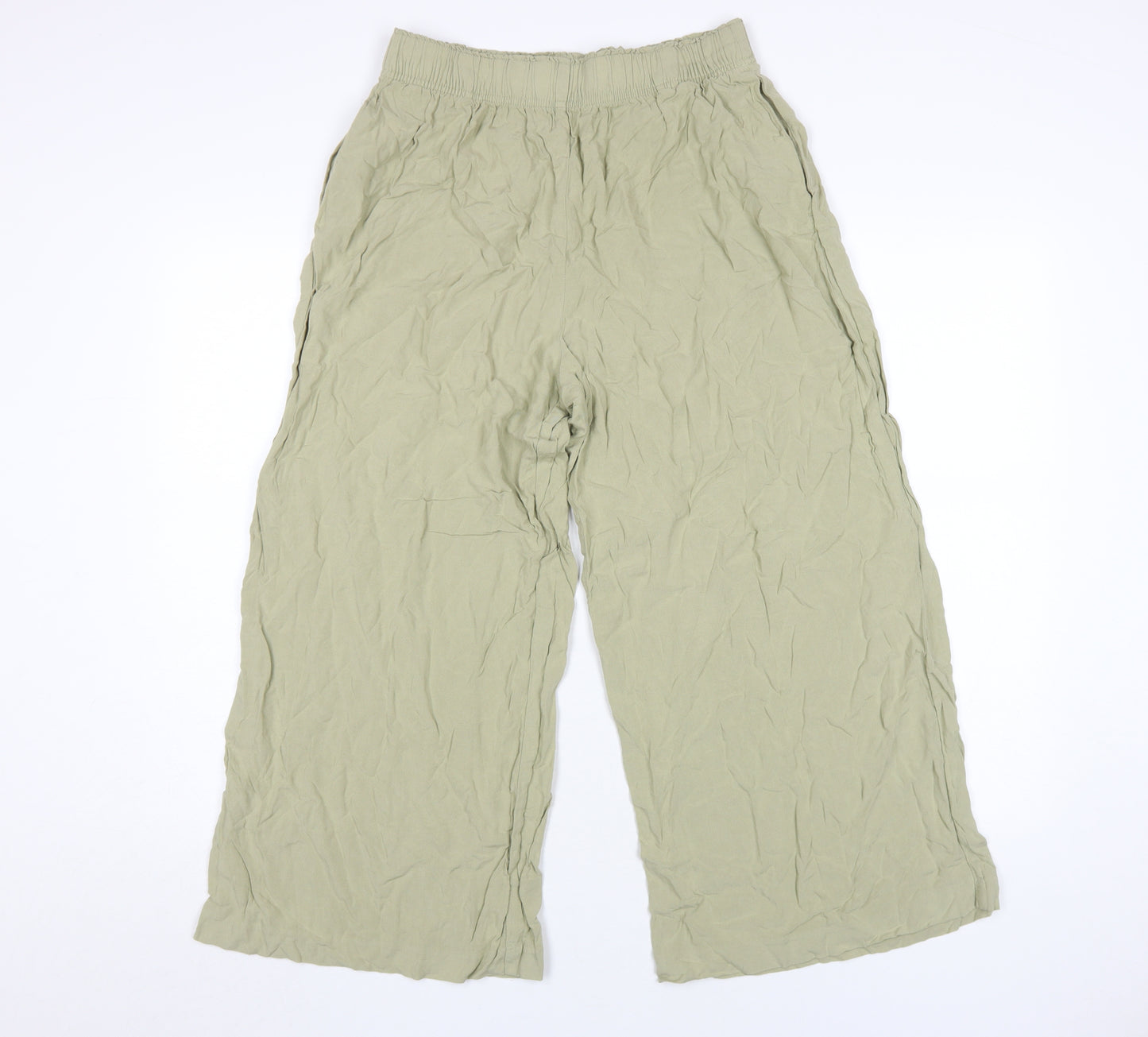H&M Women's Beige Wide-Leg Viscose Trousers M