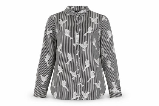 Front view of Wallis Women's Black Striped Button-Up Shirt, size 10