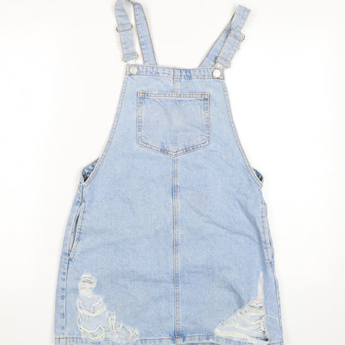 Topshop Women's Blue Denim Pinafore Dress Size 8