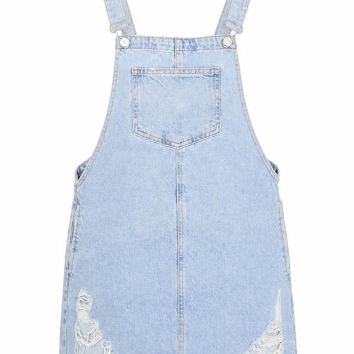 Topshop Women's Blue Denim Pinafore Dress Size 8