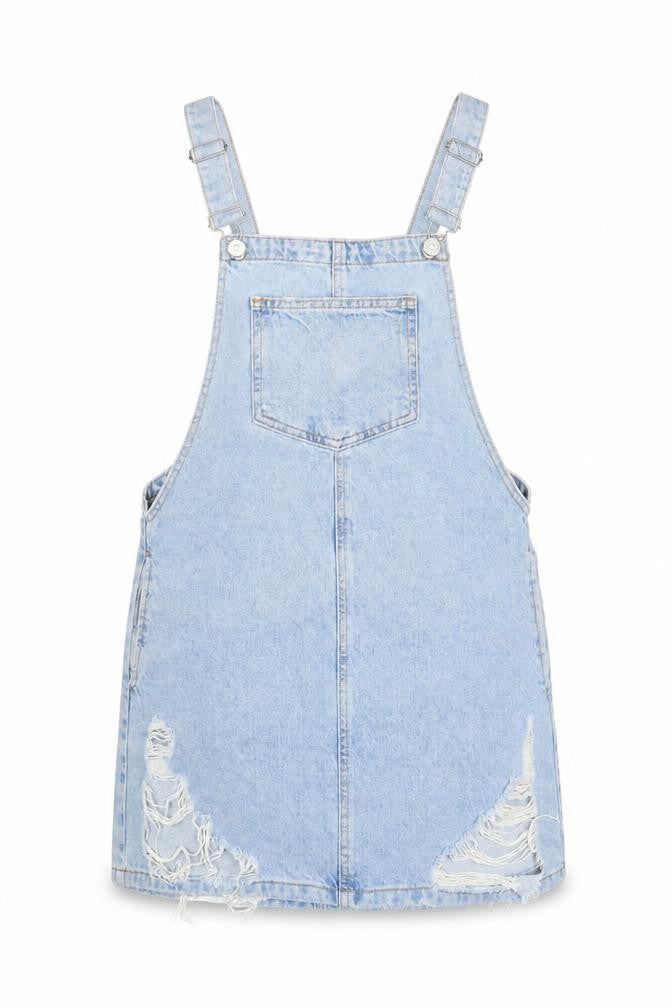 Topshop Women's Blue Denim Pinafore Dress Size 8