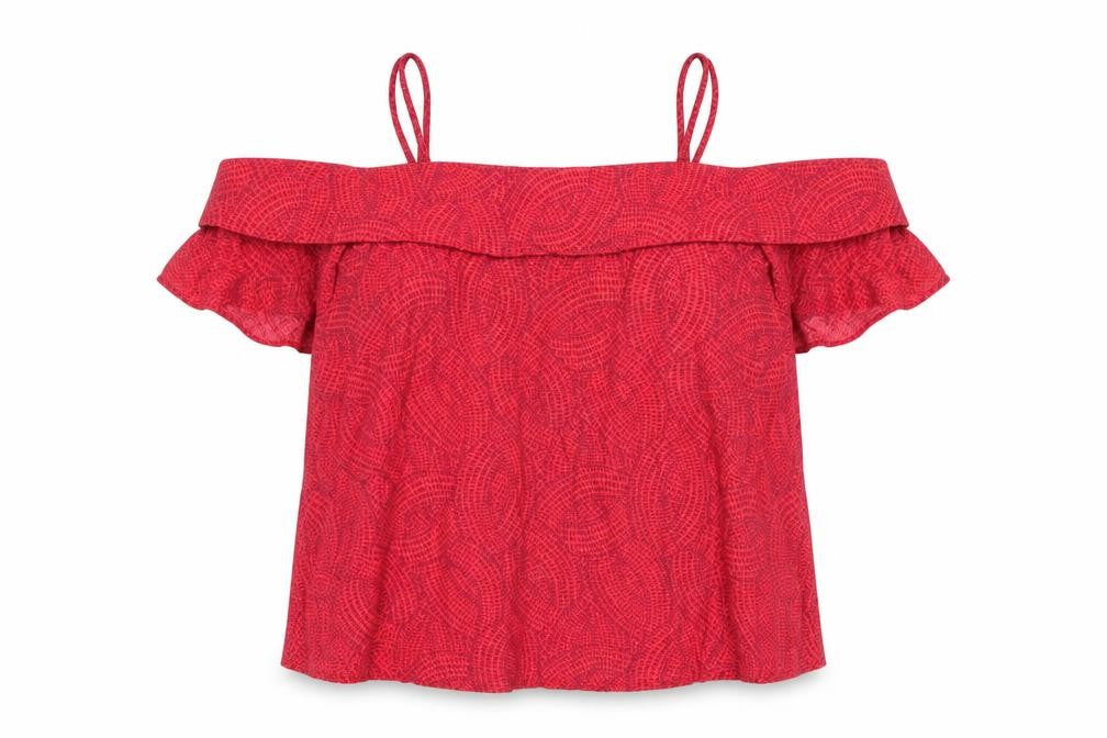 Maeve Women Red XS Off-Shoulder Geometric Blouse