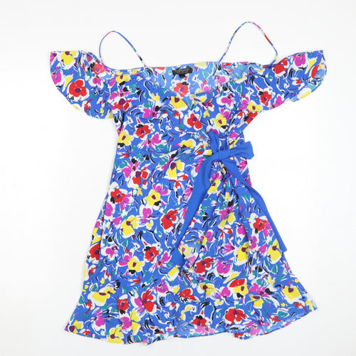 Topshop Women's Multicoloured Floral Wrap Dress, Size 10