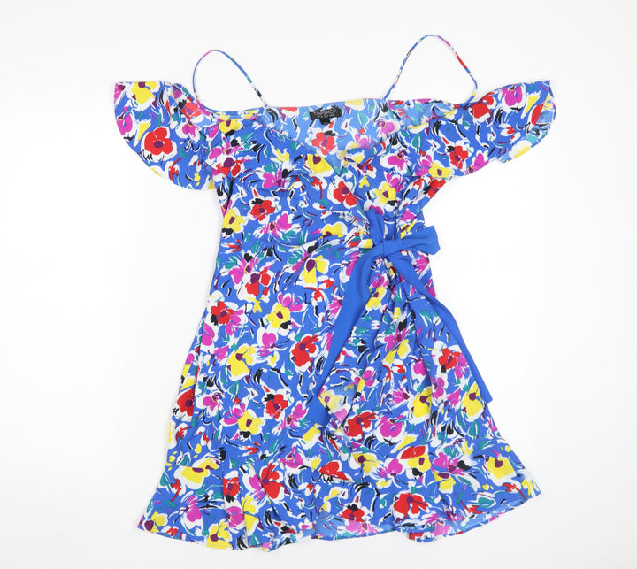 Topshop Women's Multicoloured Floral Wrap Dress, Size 10