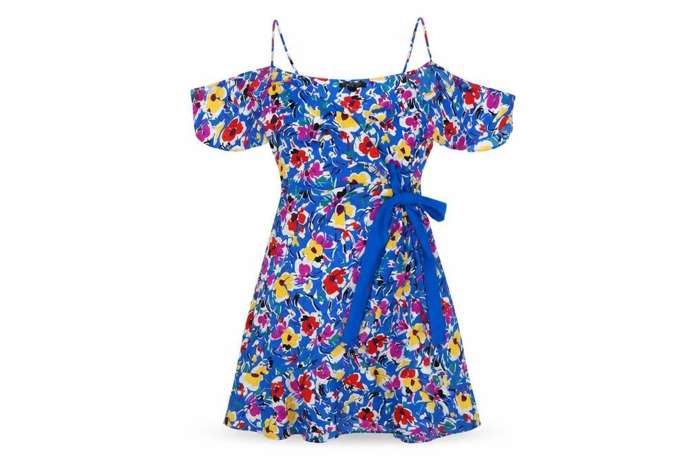 Front view of Topshop Women's Multicoloured Floral Wrap Dress, size 10