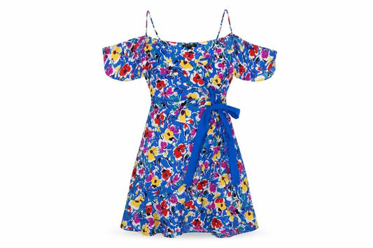 Front view of Topshop Women's Multicoloured Floral Wrap Dress, size 10