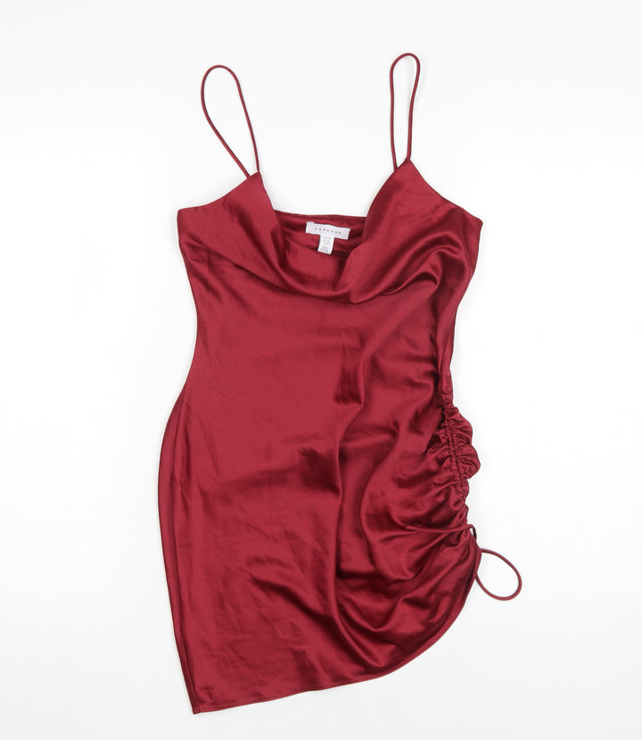Topshop Women's Red Slip Dress, UK 6, Cowl Neck, Party