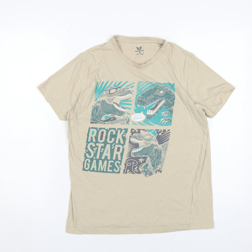 Fashion Field Men Beige Dinosaur T-Shirt M