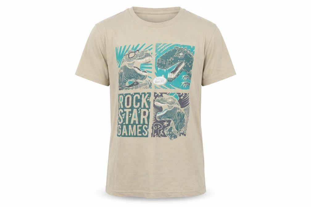 Fashion Field Men Beige Dinosaur T-Shirt M