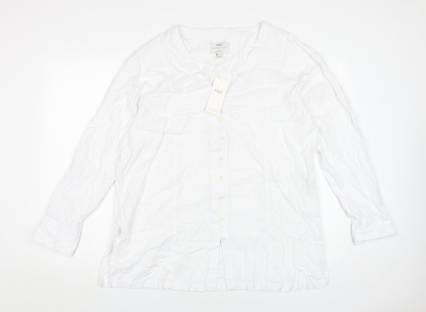 Marks and Spencer Women's White Button-Up Shirt Size 16