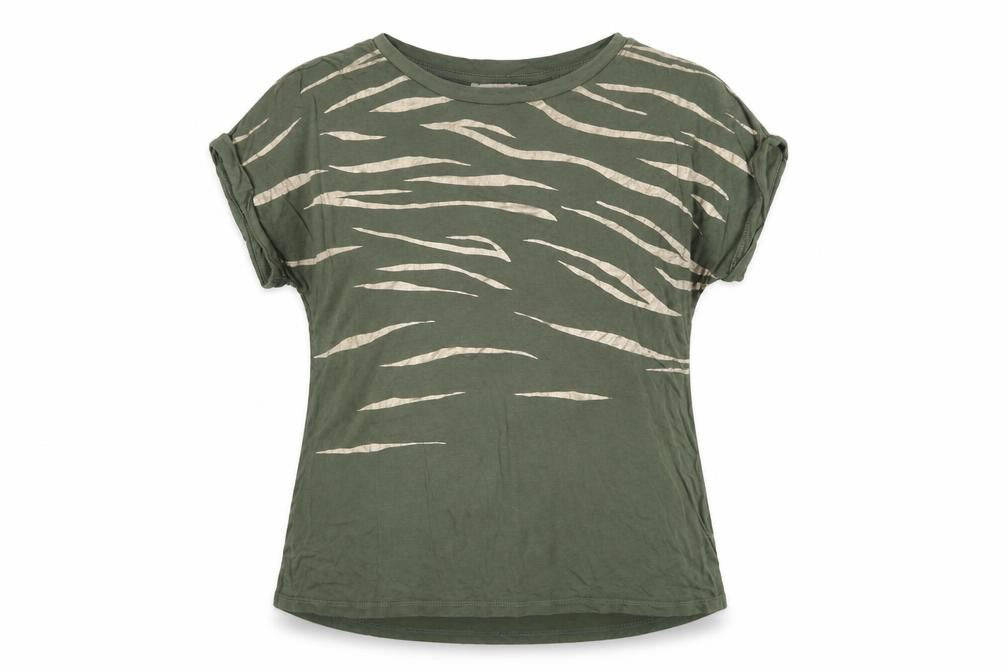 Front view of Oasis Women's Green Animal Print T-Shirt Medium