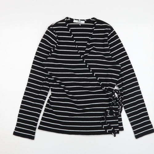 find Women's Black Striped Wrap Top XL