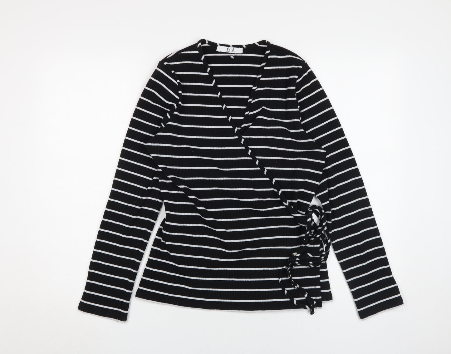 find Women's Black Striped Wrap Top XL