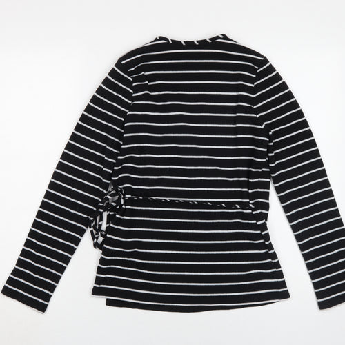 find Women's Black Striped Wrap Top XL